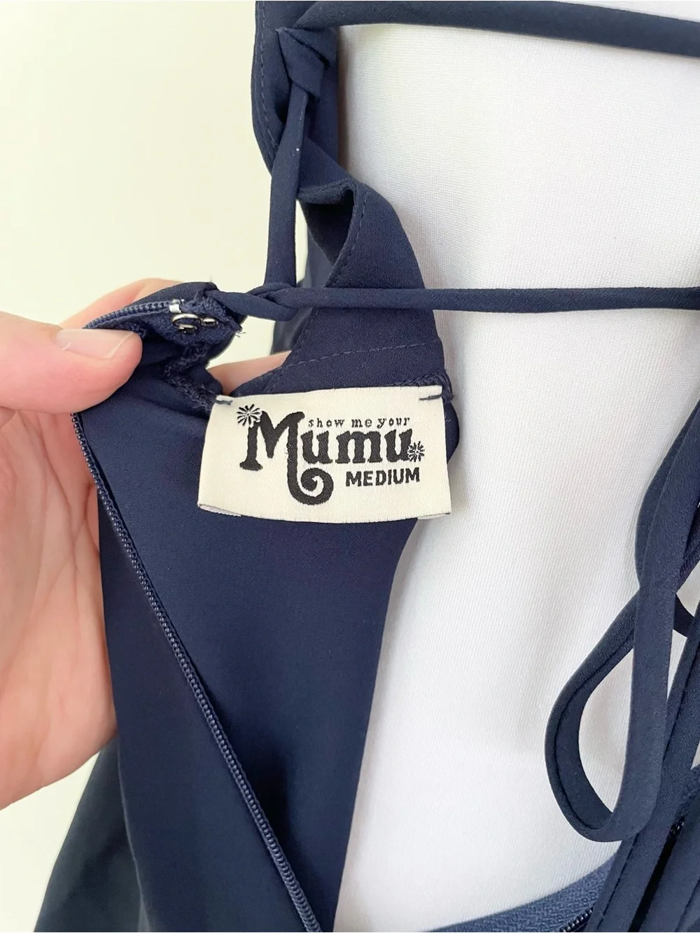 NWT Show Me Your Mumu Calypso Ruffle Tiered Dress M Medium Navy Blue Open Back